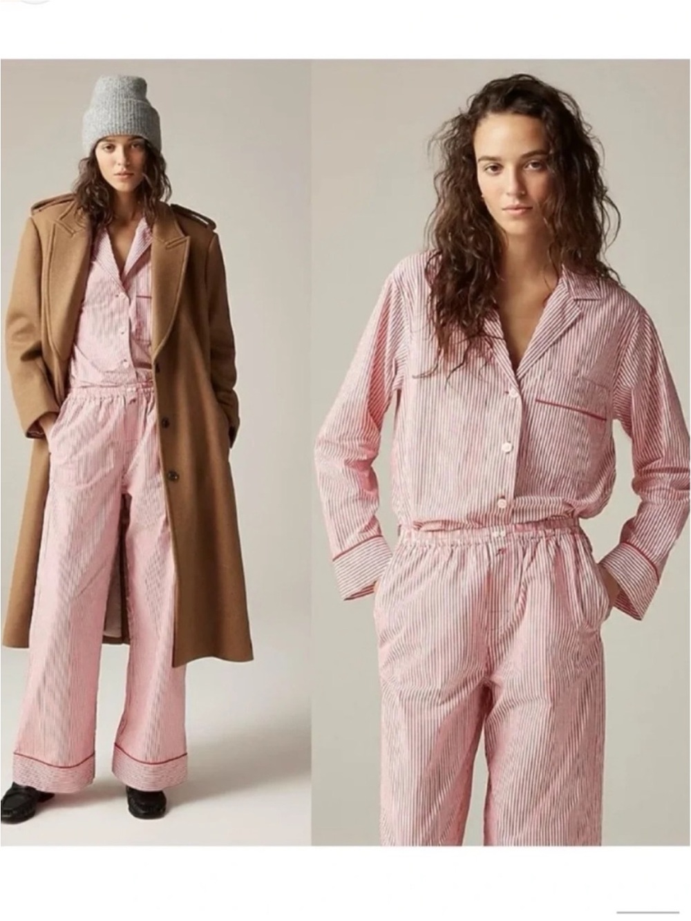 J.Crew Women 100% Cotton Striped Pajama Set Size Small Red White Lounge Set
